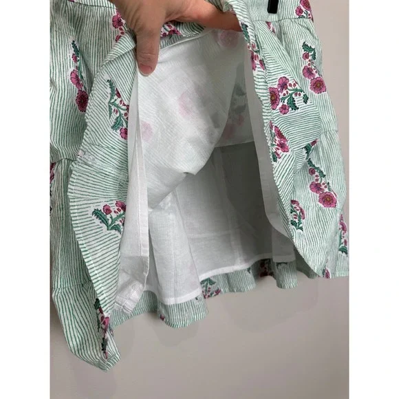 NWT J. Crew Factory M 100% Cotton Tiered Short Skirt Green Stripe Floral Lined - Picture 4 of 9